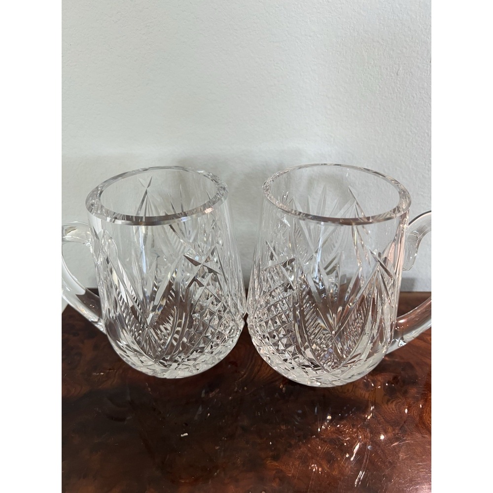 Pair Waterford Crystal Beer Tankard Drinking Mug Cup Handled